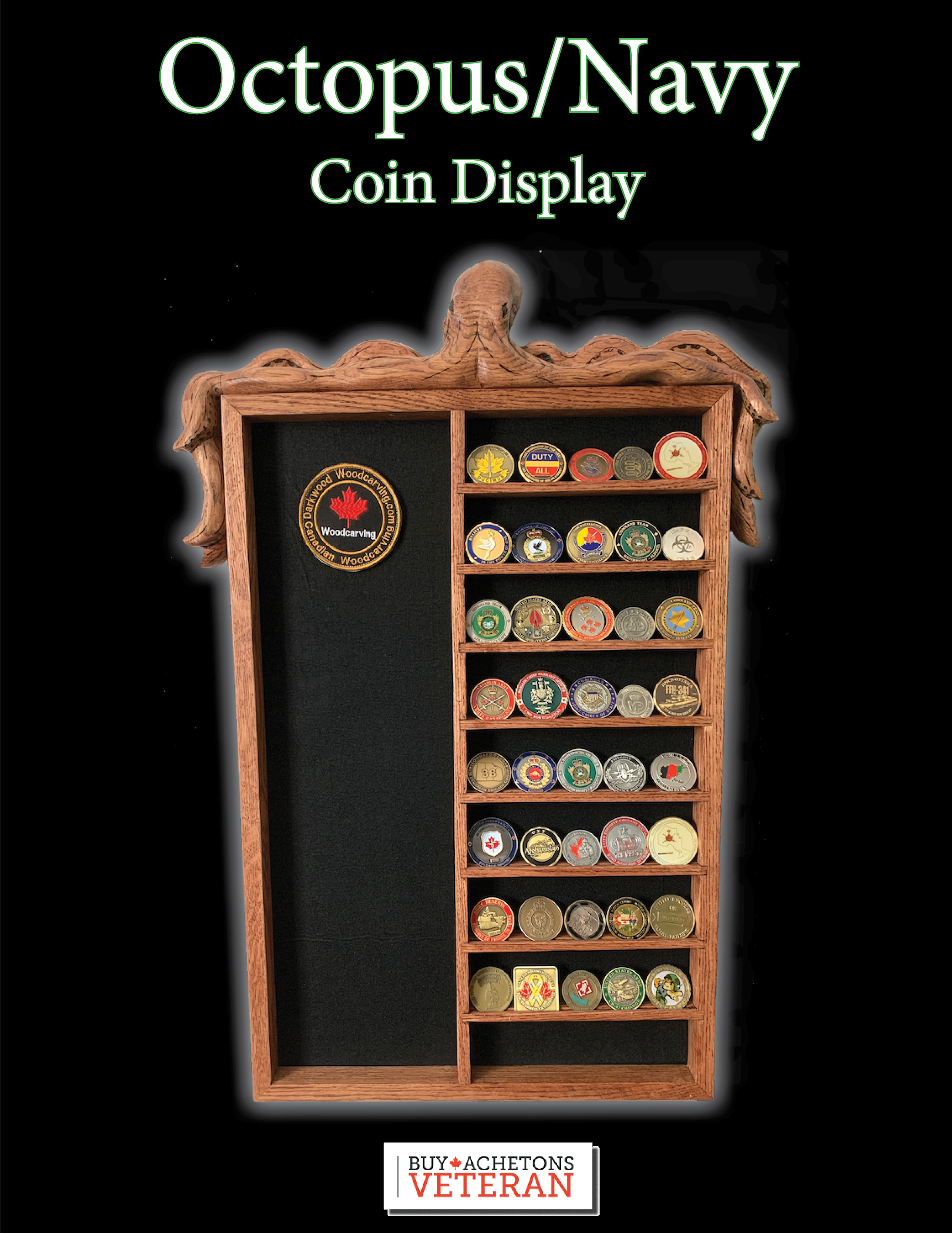 Challenge Coin Displays, very coold designs, all hand made by a militayr veteran, DW CArving Studio